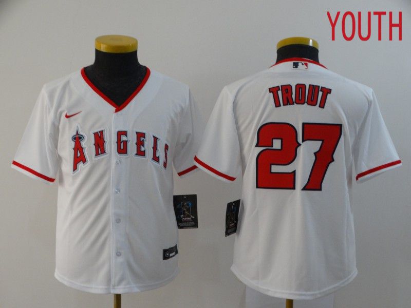 Youth Los Angeles Angels 27 Trout White Nike Game MLB Jerseys